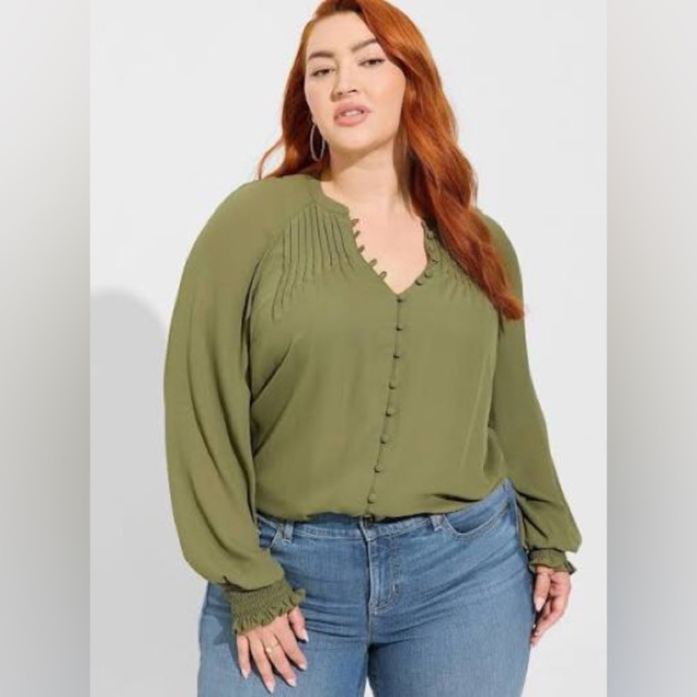 torrid Georgette Smocked Blouson Sleeve Blouse